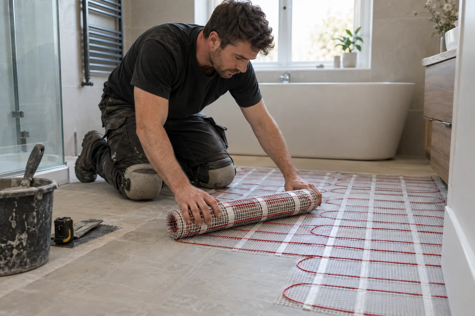 Electric underfloor heating installation work