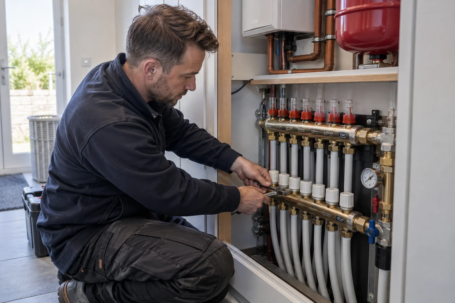 Underfloor heating manifold repairs work